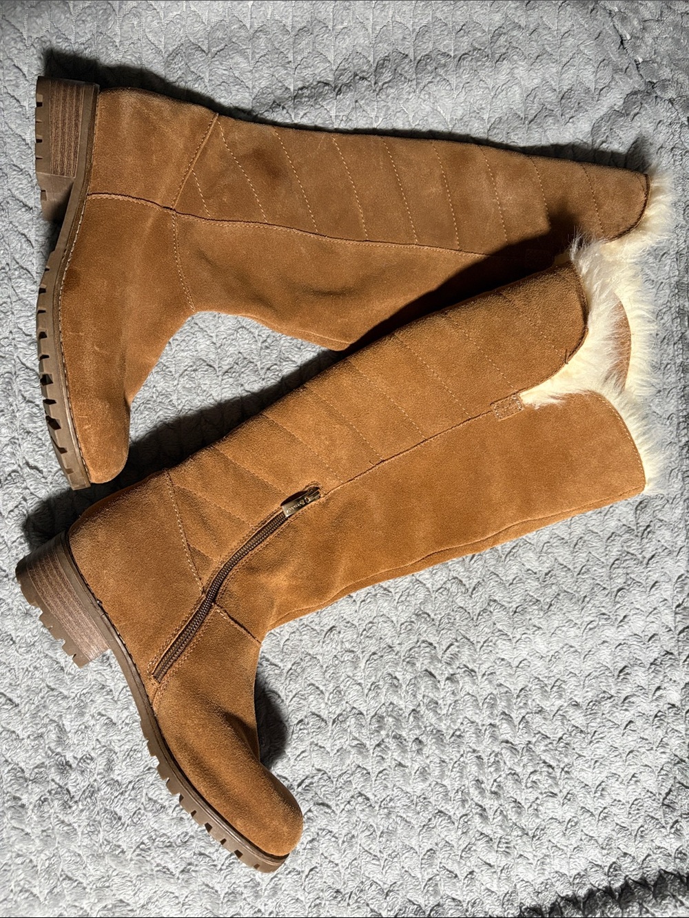 Björndal Astoria Tall Suede Winter Boots – Camel/Tan Faux Fur Trim Size 8